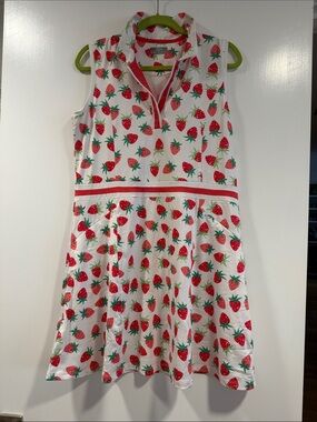 Callaway White Sleeveless Strawberry-Print Polo Golf Dress
